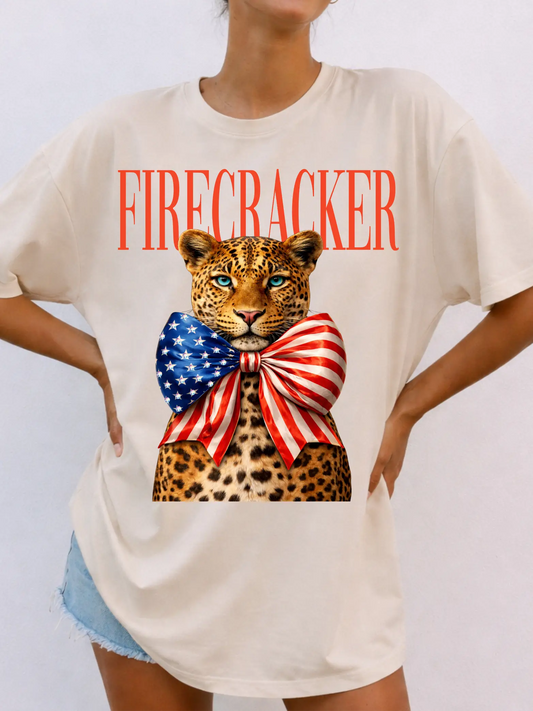 Firecracker Leopard Patriotic Bow