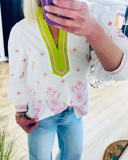 Elegant Embroidery Off-White Top