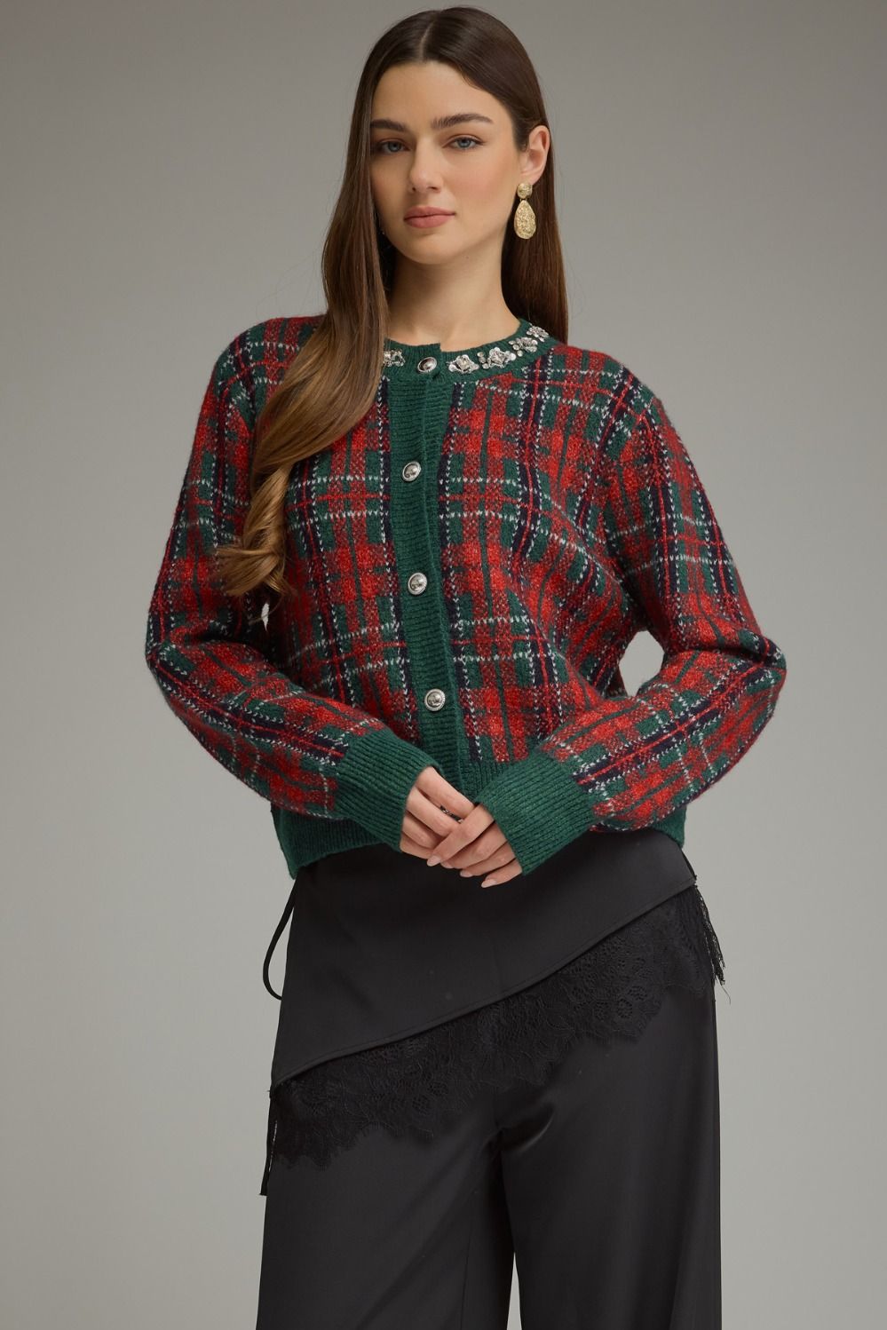 Jingle Jewels Green Plaid Cardi