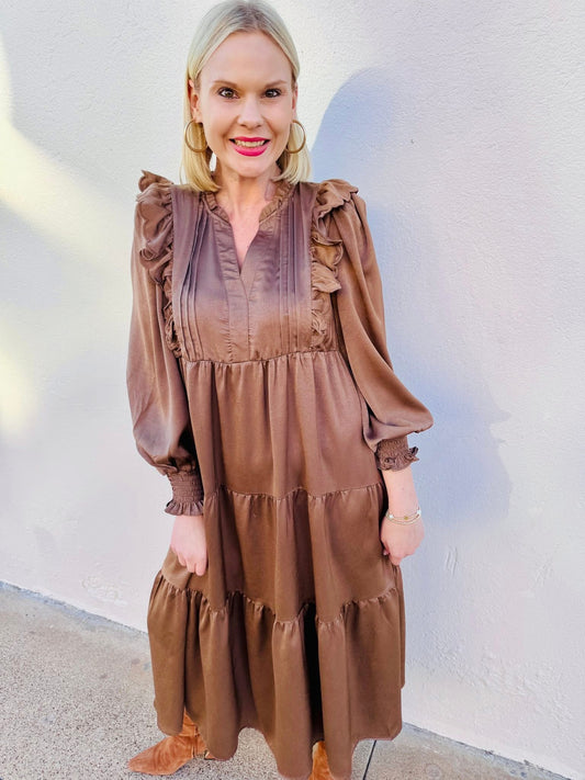 Autumn In Soho Mocha Midi Dress