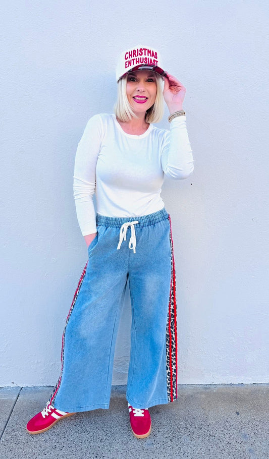 Arlo Red/Denim Leopard Pants
