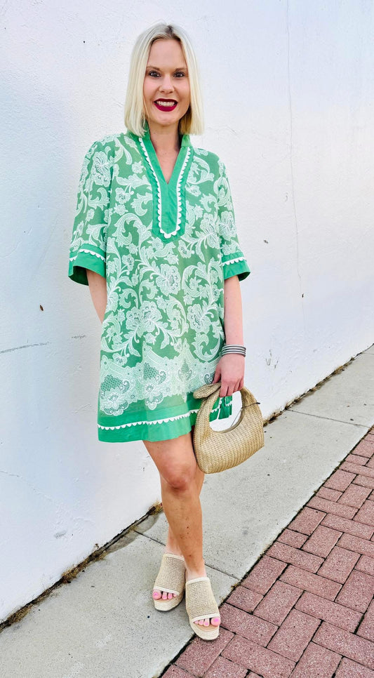 Scallop Trim Printed Dress