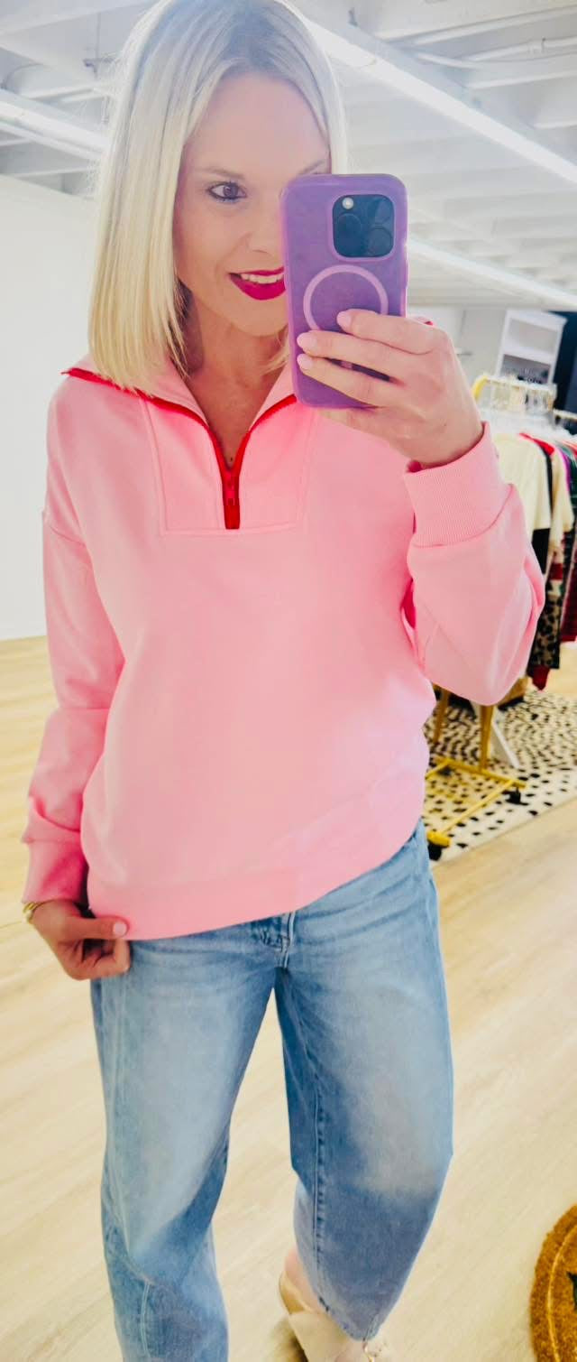 Sweet Ease Half Zip Pink/Red Top