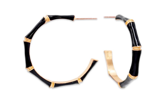 Black Bamboo Hoop Earrings