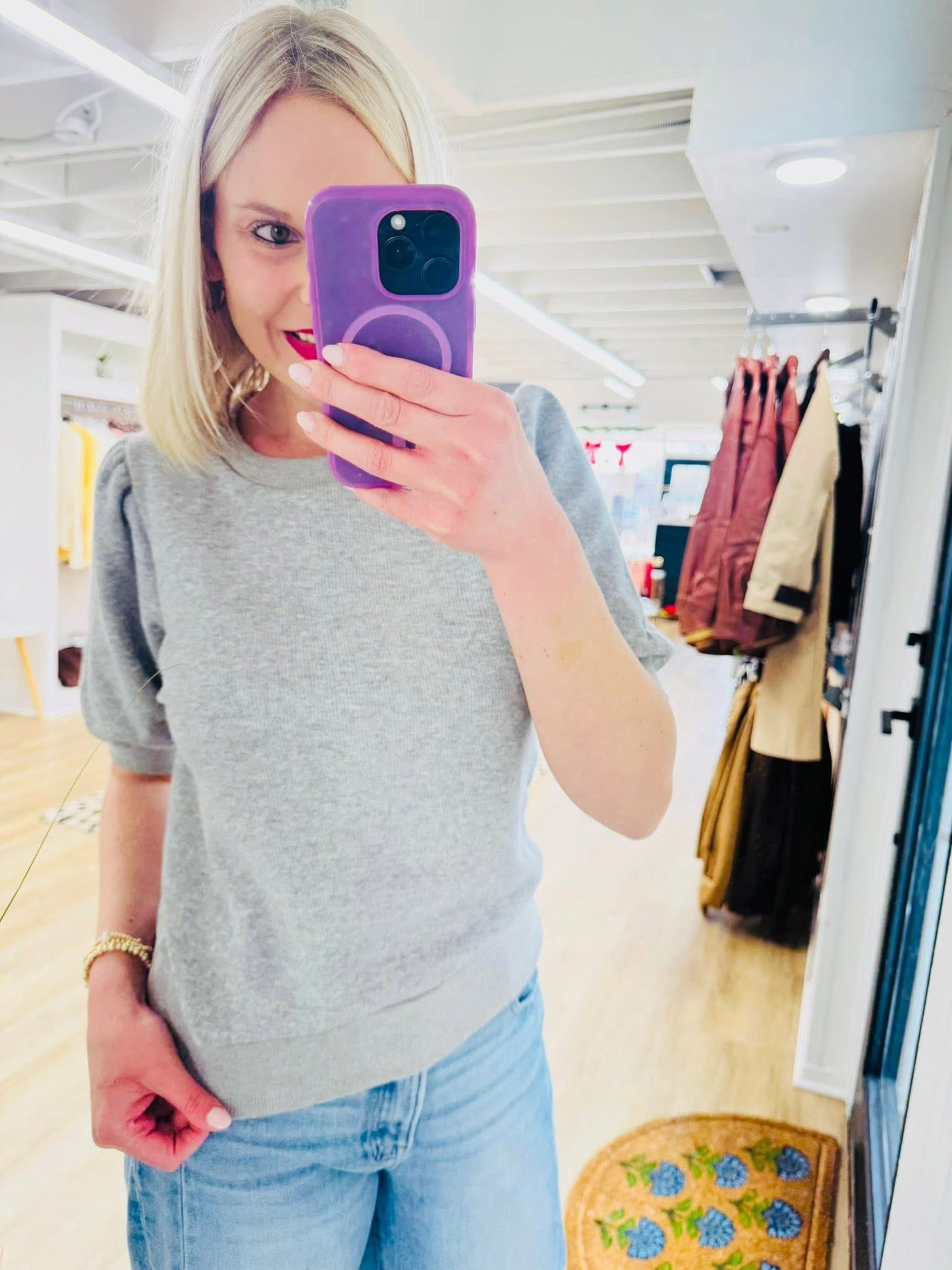 Puff Short Sleeve Crew Neck Top