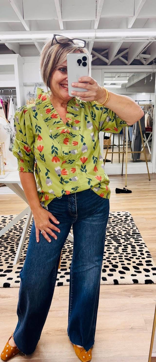 Floral Print Top in Sage