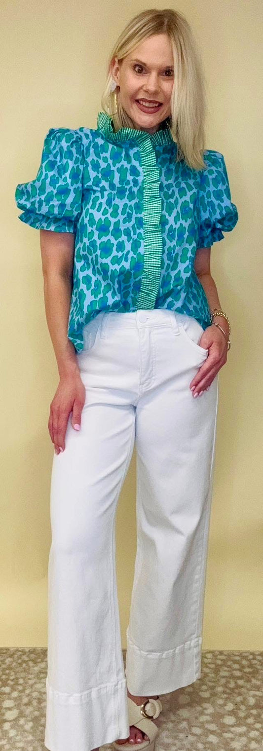Bright Side Green Leopard Top