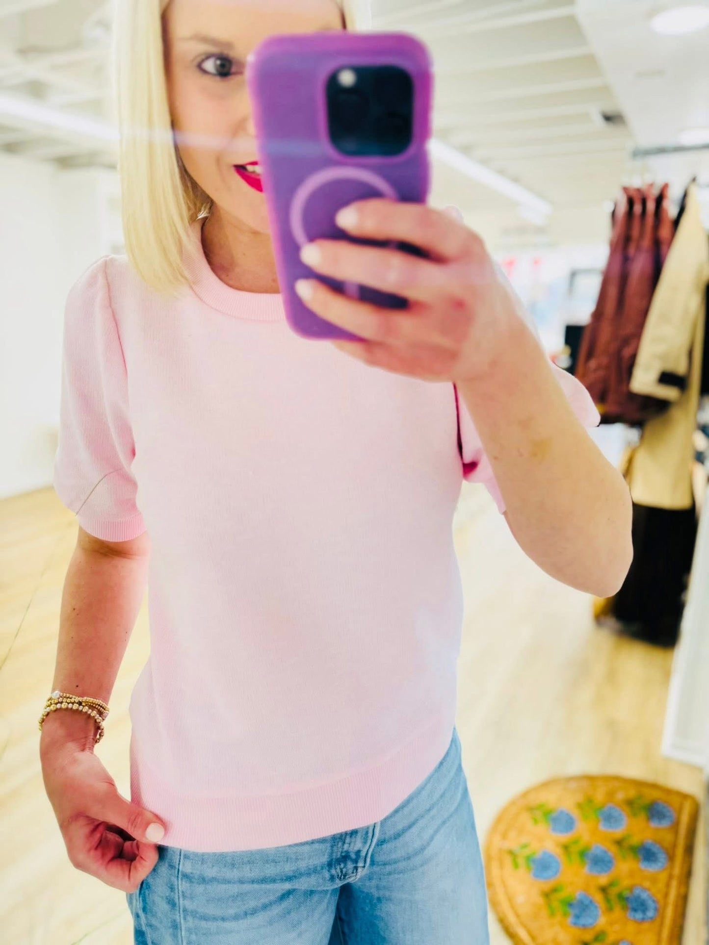 Puff Short Sleeve Crew Neck Top