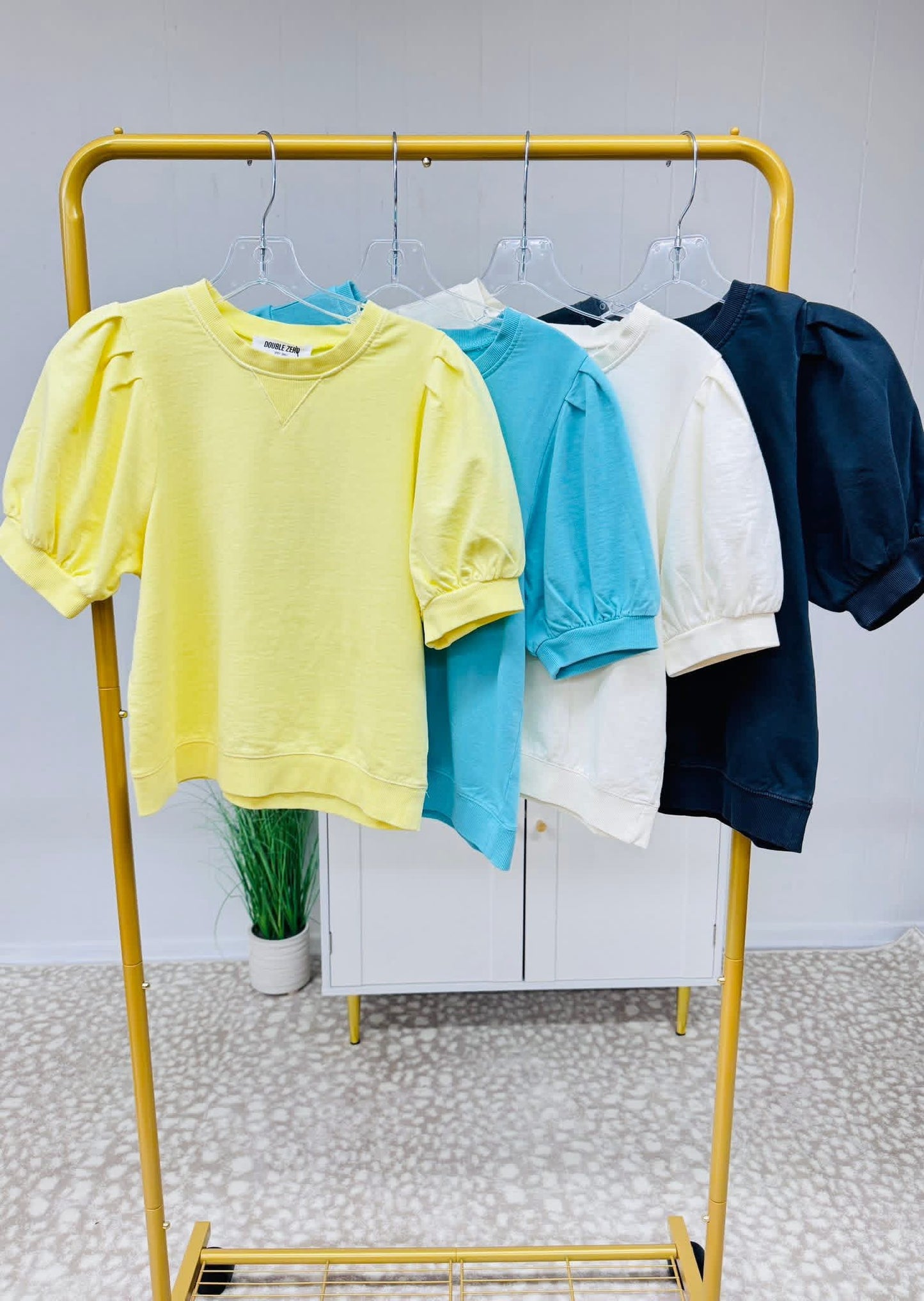 Puff Sleeve V-Stitch CrewNeckTop