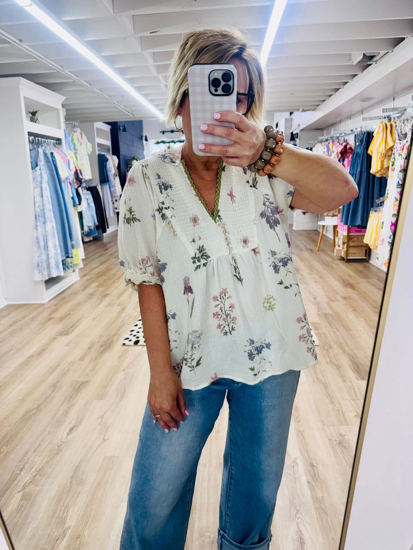 Tea Garden Chic Cream Floral Top