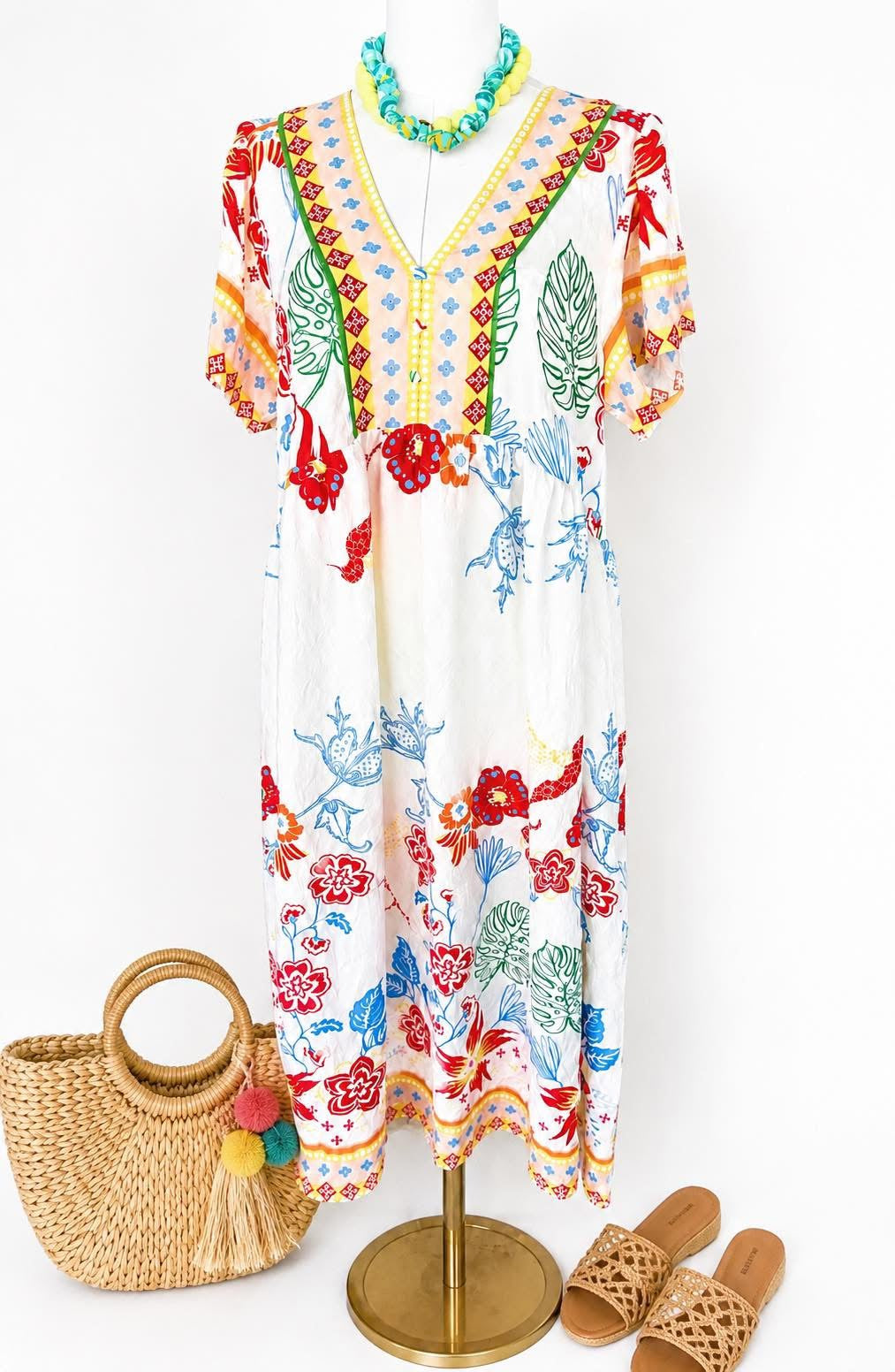 Resort Blooms Green Boho Midi