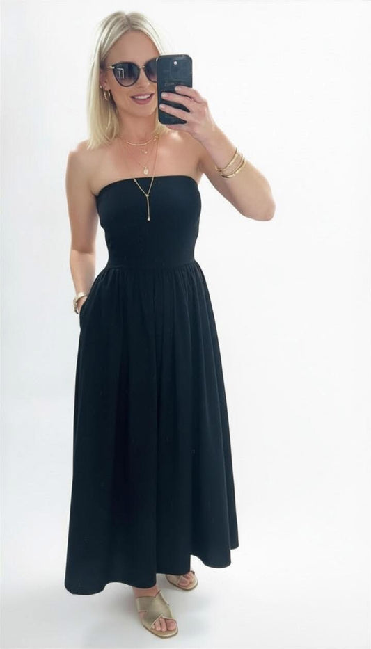 Strapless Flowy Midi Dress