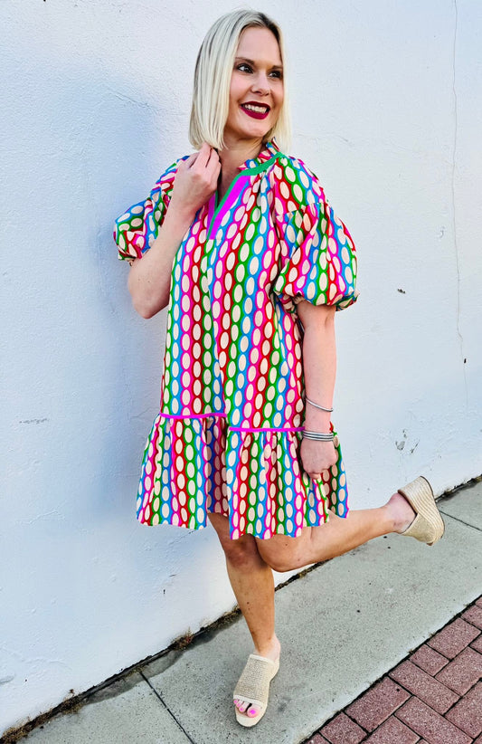 Retro Print Tiered Mini Dress