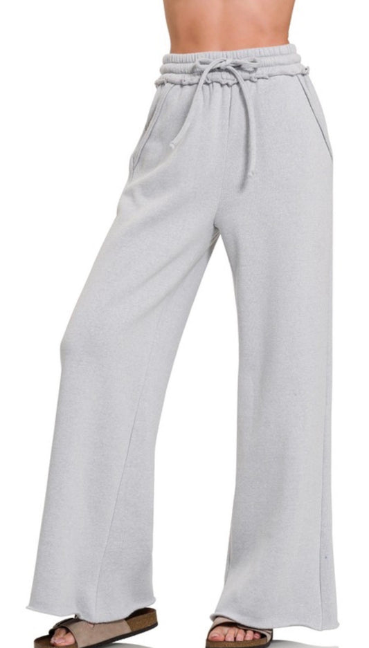 Fleece Exposed Wide Leg Sweats