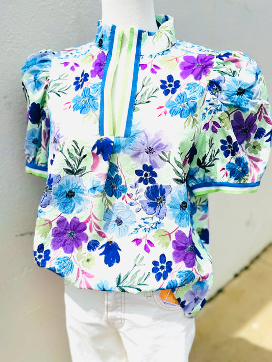 Flower Shop Top, Blue/Mint
