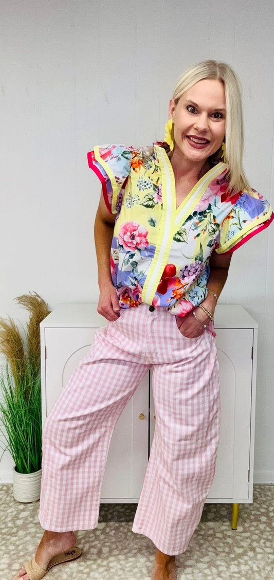 Ruth Washed Gingham Barrel Pant