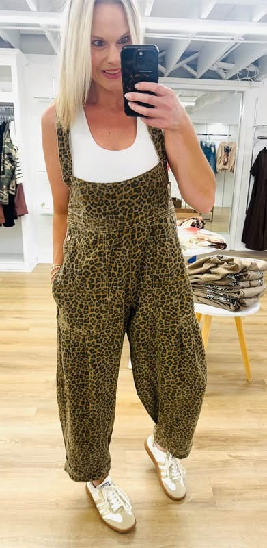Leopard Print Wide Leg Overalls