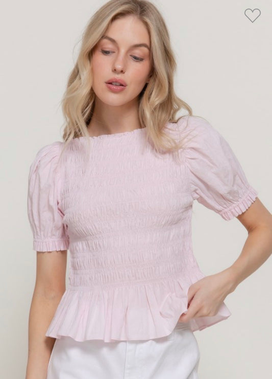 Smocked Short Sleeve Top