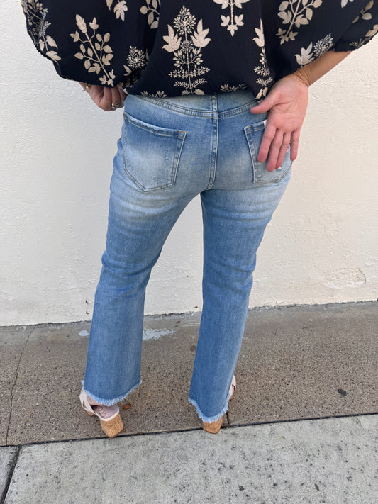 High Rise Straight Raw Hem Jeans