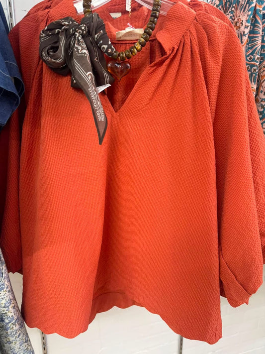 Split V-Neck With Balloon Sleeves
