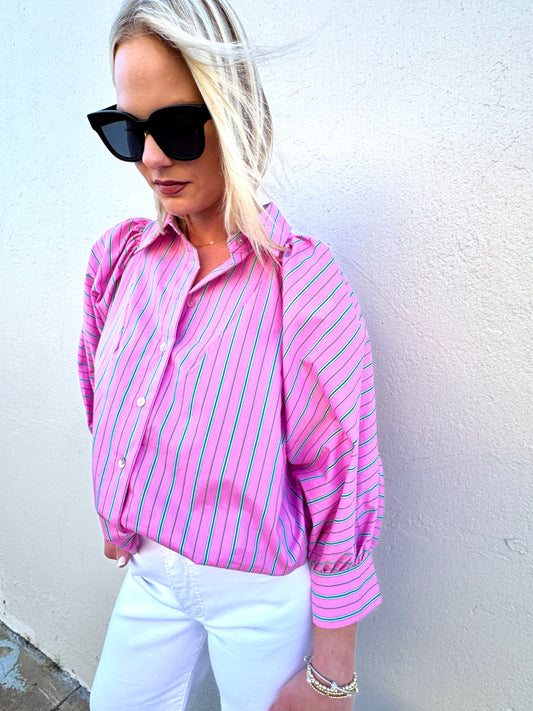 Modern Lines Pink Striped Bttn Up