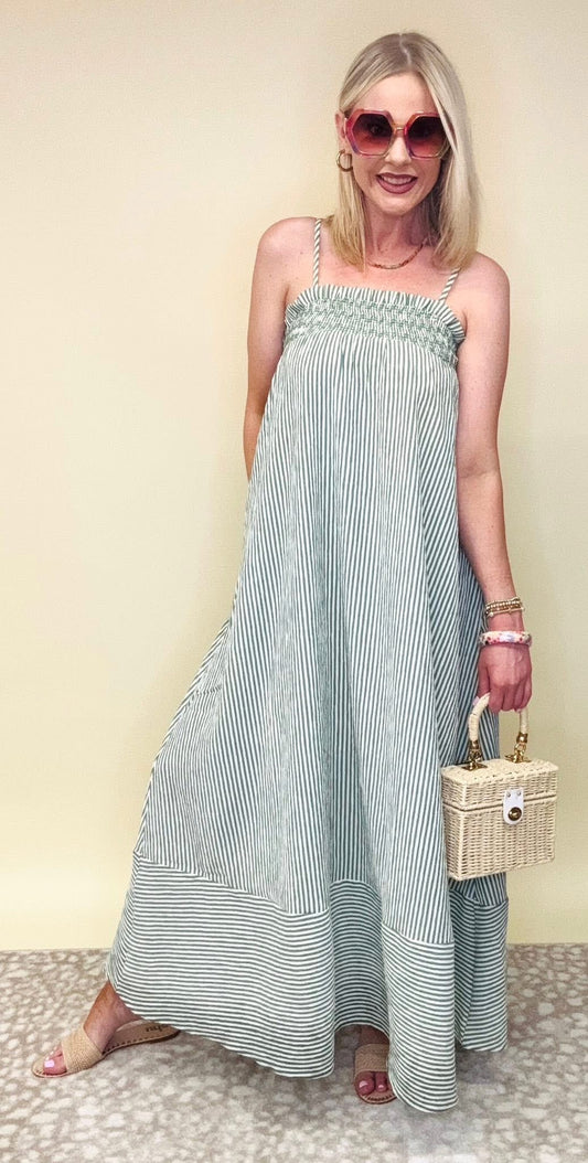 Simply Serene Green Striped Maxi
