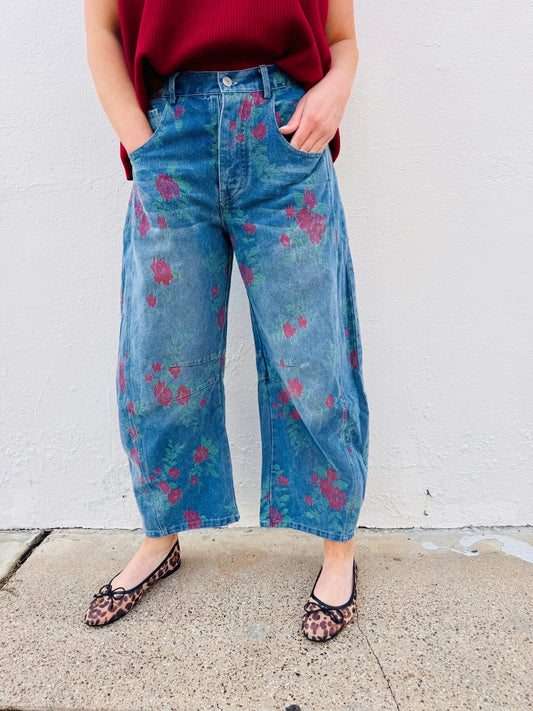 Cover Me In Roses Barrel Jean
