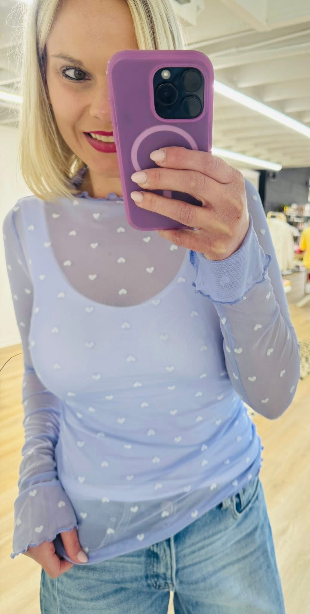 Lavender Heart Mesh Top