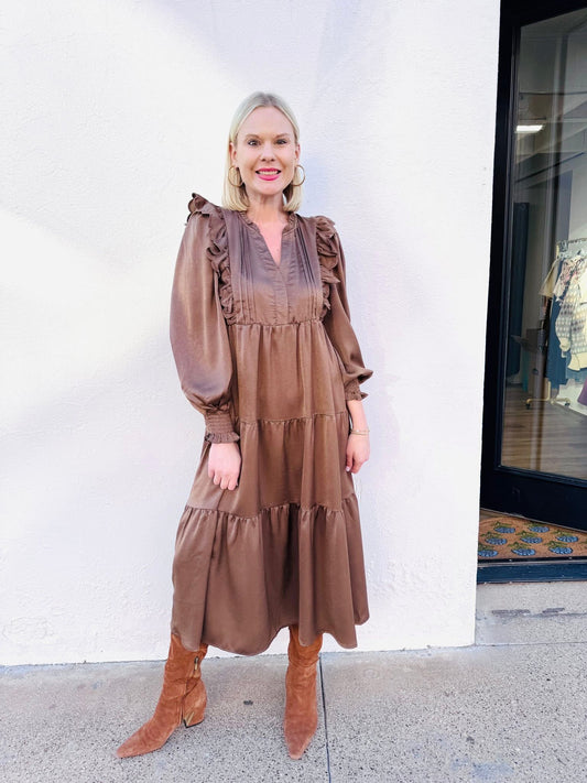 Autumn In Soho Mocha Midi Dress