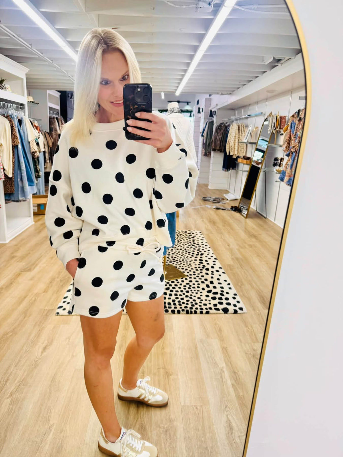 Cream/Black Polka Dot Short Set