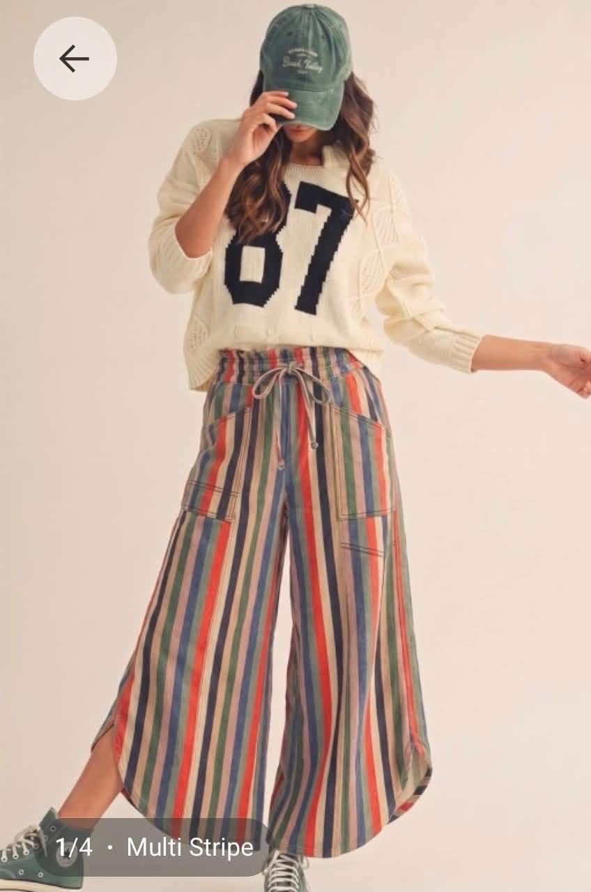 Vertical Striped Elastic Pants