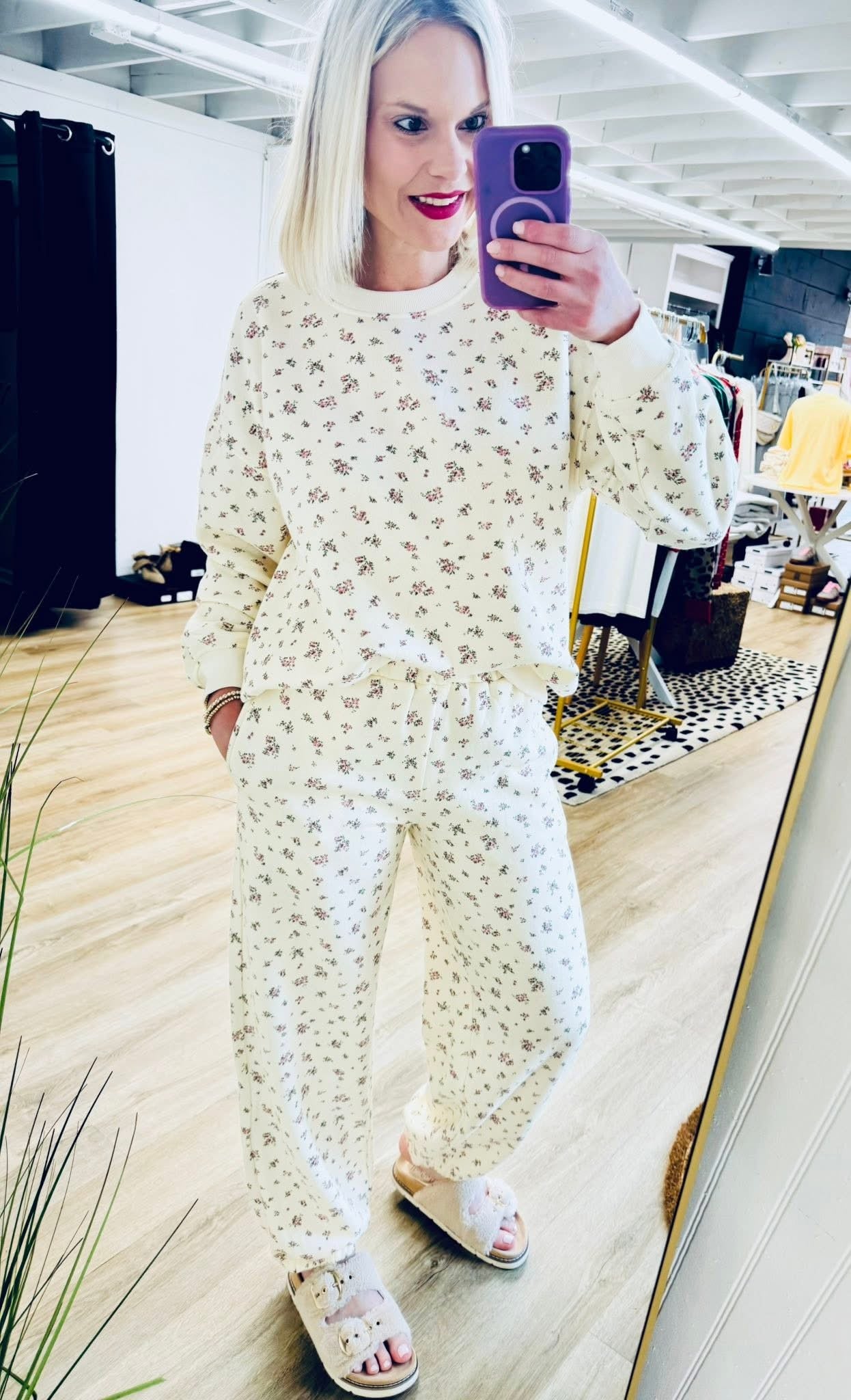 Soft Blooms Ivory Elastic Joggers