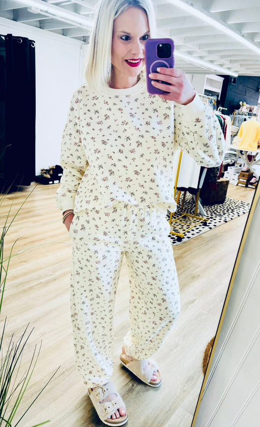 Soft Blooms Ivory Elastic Joggers