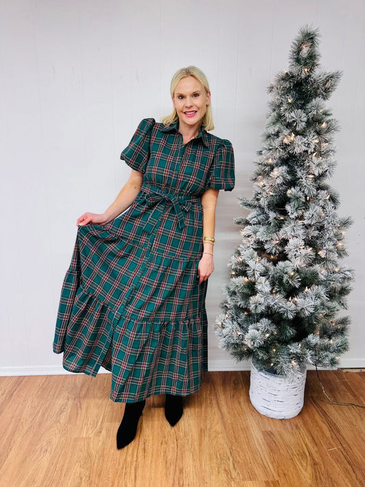 Merry Mood Green Plaid Maxi