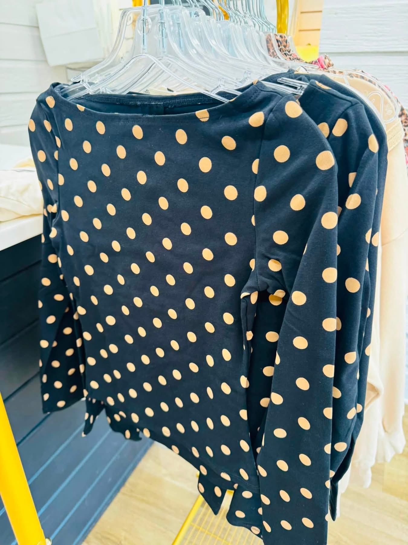 Polka Dot Boat Neck Long Sleeve