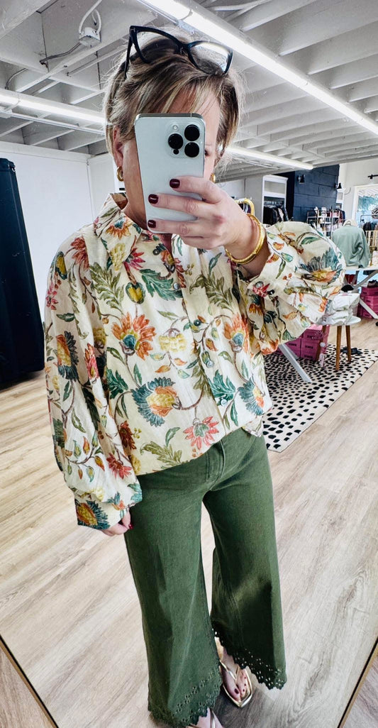 Floral Print 3/4 Sleeve Blouse