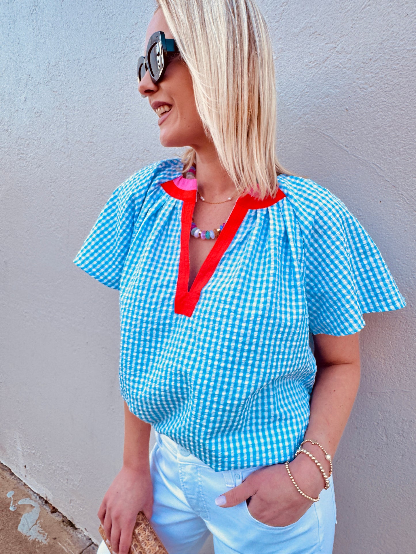 The Gingham Blue Top