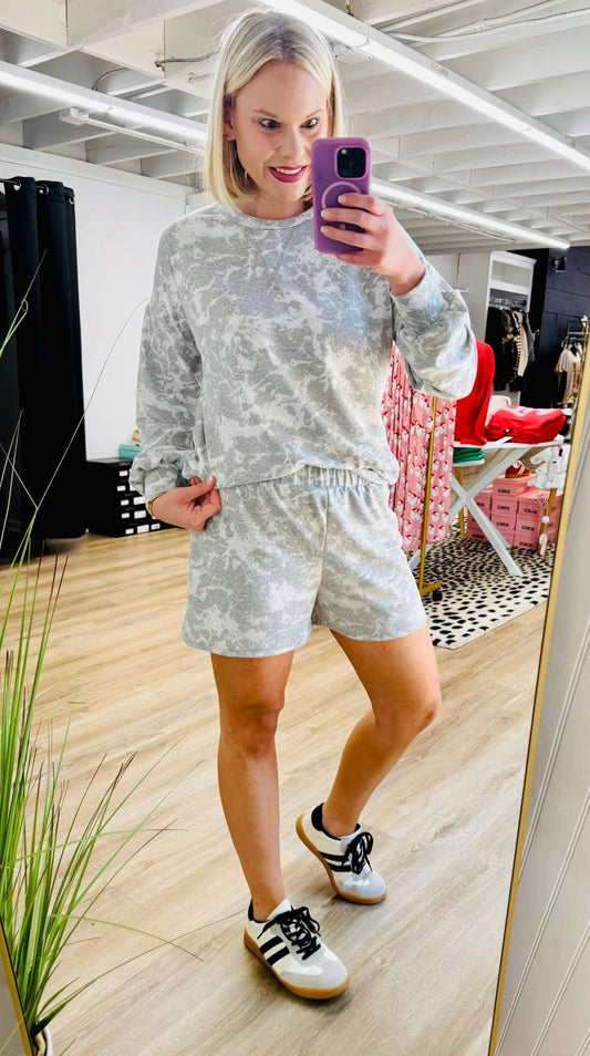 Marble Wash Elastic Waist Shorts