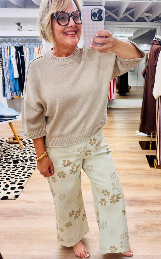 The Blossom Oatmeal Floral Pants