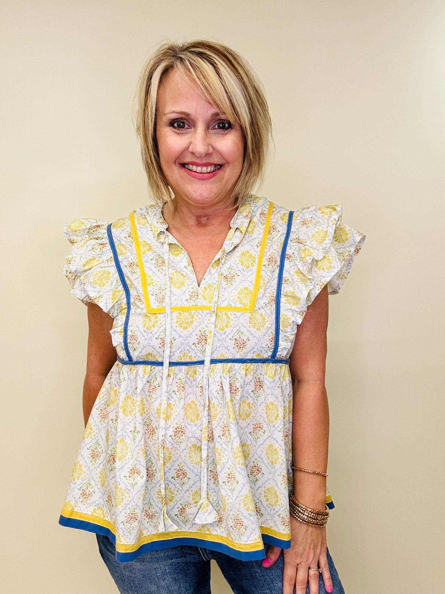Floral Ruffle Sleeve Blouse