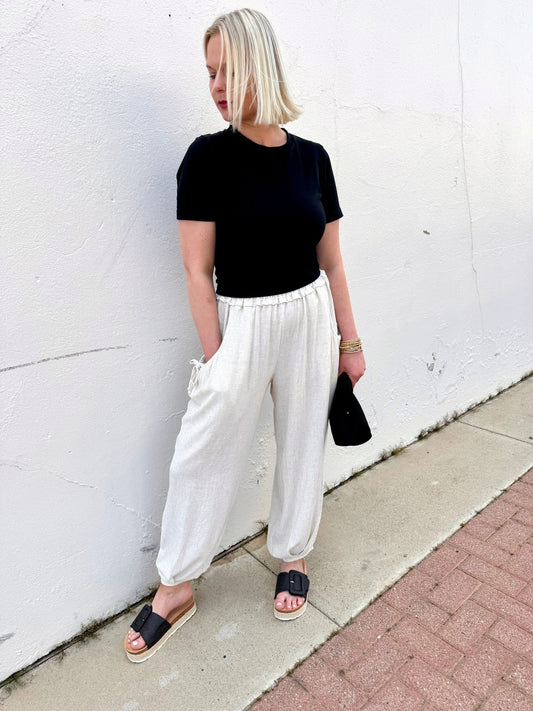 Beach Days Oatmeal Linen Pants
