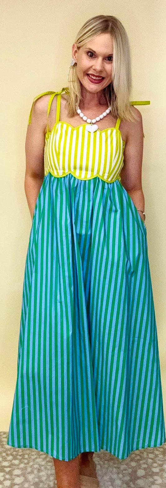 Color Block Stripe Sleeveless Midi