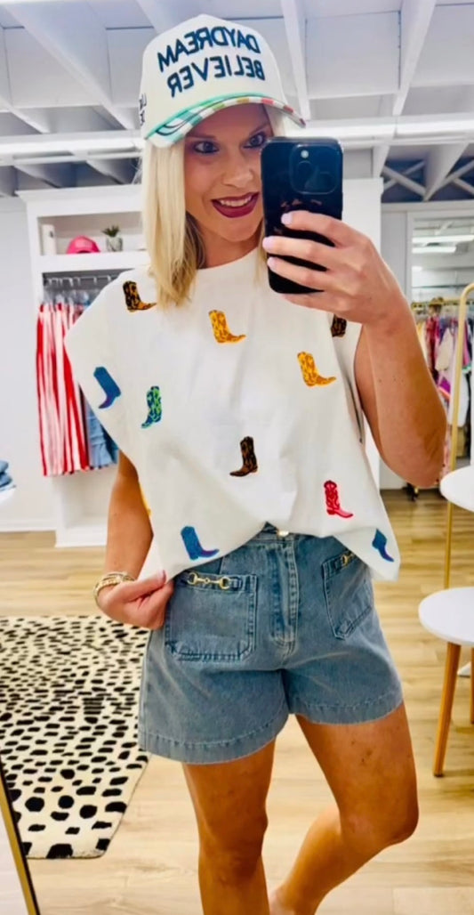 Cowboy Boot Short Sleeve Top