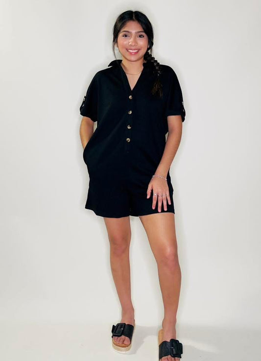 Black Button-Up Romper