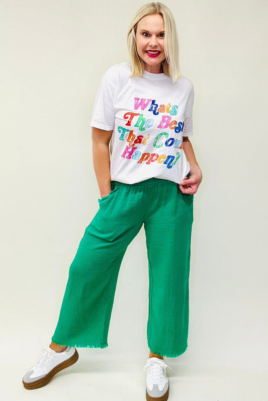 Green Elastic Wide Leg Pants