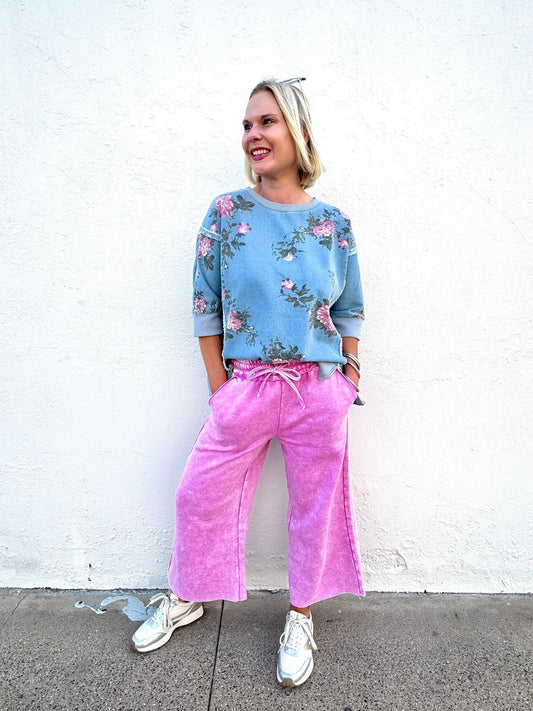Graceful Bloom Floral Denim Top