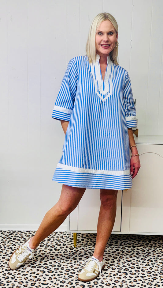 Come Sail Away Blue StripedDress