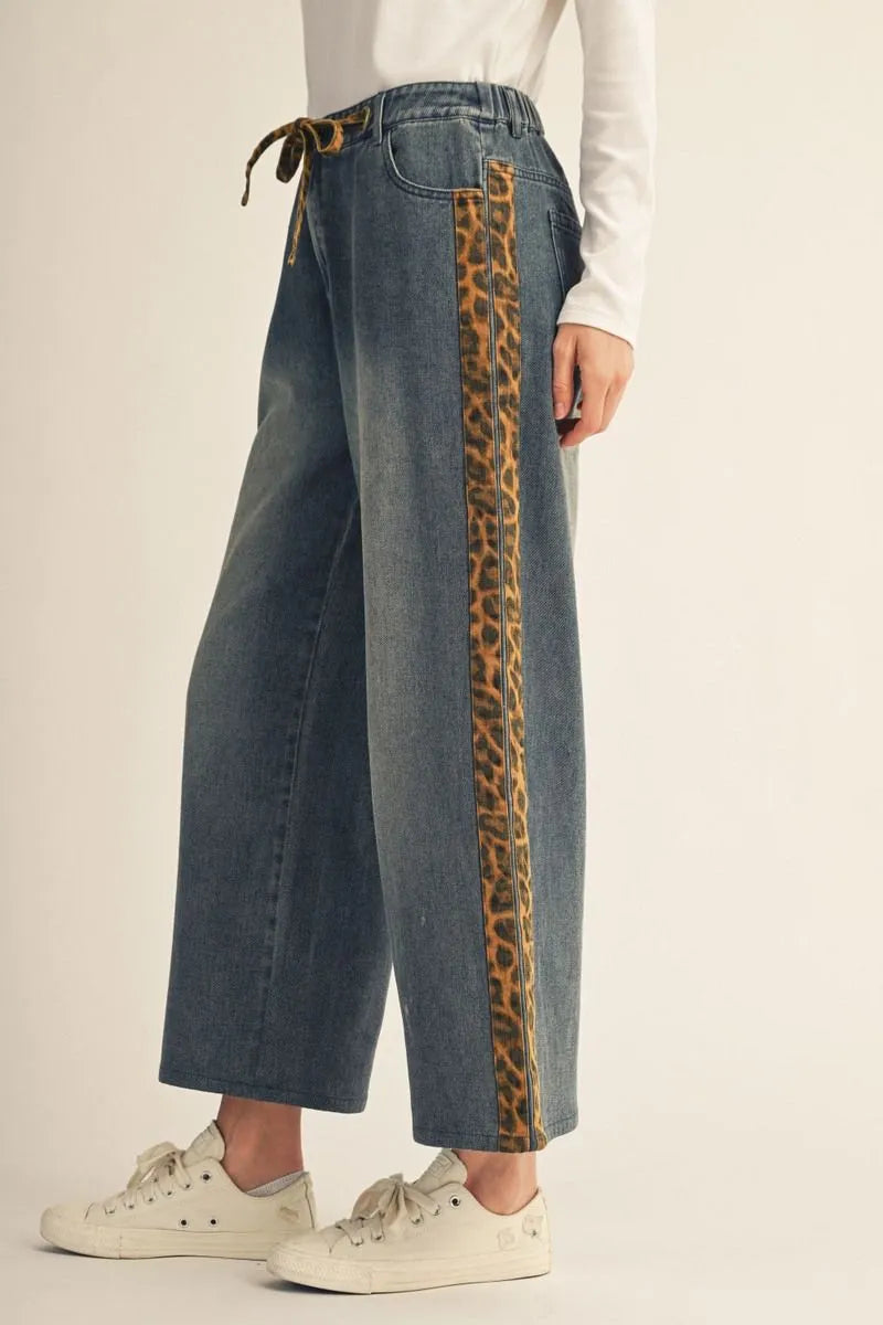 Leopard Side Stripe Denim Pants