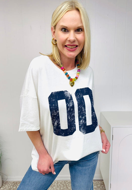 Oversized Varsity V-Neck Graphic