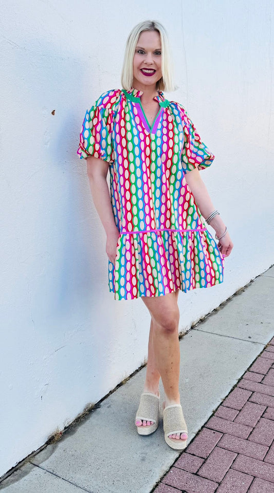 Retro Print Tiered Mini Dress